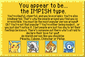 My Ultimate Pokemon Mystery Dungeon Personality Quiz result