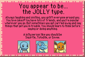 My Ultimate Pokemon Mystery Dungeon Personality Quiz result